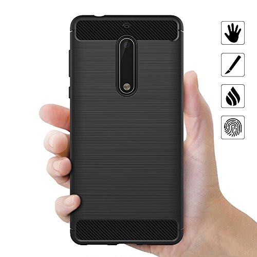 Funda Nokia 5  AICEK Negro Silicona Fundas para Nokia 5 Carcasa Nokia 5 Fibra de Carbono Funda Case  5 2 Pulgadas 