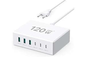 SCCVEE Ładowarka USB C 120 W, wielokrotna ładowarka USB, 3 USB-C + 3 USB-A, ładowarka PD, 6 portów USB C, stacja ładująca kompatybilna z iPhone/Samsung/Google/tabletem/Mobile Power i innymi urządzeniami USB