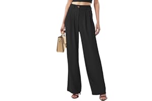 Joligiao Pantaloni da Donna Eleganti Pantaloni A Vita Alta Casual Pantaloni con Tasche Gamba Larga Pantaloni Lunghi Palazzo Pantaloni per Business Ufficio Pantaloni Comodi Elastico