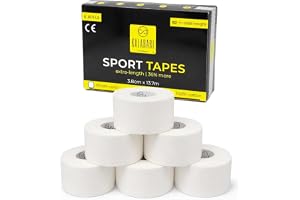 KALAHARI 6 x vita Sporttejper 3,8 cm x 13,7 m, Sport Tape Bandage med sicksackkant – funktionella Sportband, Fingertejp, Crossfit-bandage, Klättring, icke-elastisk tejp 100% bomull - Zinc oxide