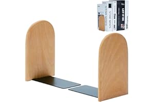 YANJINGHE Reggi Libri per Mensole, 1 Paia Fermalibri Legno, Fermalibri Antiscivolo, Fermalibri in Metallo, Reggilibri da Scrivania, per Casa, Ufficio, Scuola, Biblioteca(Testa Rotonda)