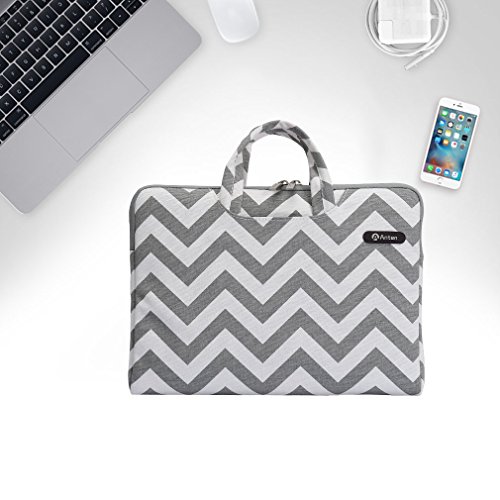 Anten® Primeday Rabatt Leder Laptop Tasche für Laptop / Tablet MacBook / mit Bildschirmdiagonale 11-Zoll(35.00 x23.50 x 2.20) ,aus Segeltuch,Wellen Grau - 3