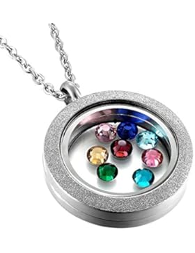 Flongo Edelstahl Matt Glas Anhänger Halskette Kette Silber Schwarz Gold Golden Runde öffenbares Bildermedaillon...