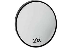 HAJTECH 20X Magnifying Mirror for Precise Makeup - Travel Vanity Mirror - Compact Cordless Portable & Durable Tool - for Bathroom Shaving Eyebrow Tweezers - Light Weight Mirror with Two Suction Cups