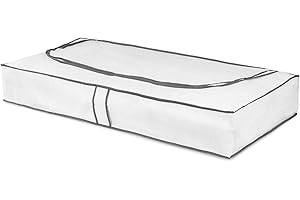 Compactor - Housse de rangement format extra plat dessous de lit, coloris blanc et liseré gris – Rangement dessous de lit