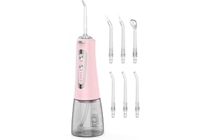 BILITASE Munddusche Kabellos,Elektrische Zahnreiniger 5 Modi&300ML, Munddusche Testsieger mit 6 Jet-Tipps, Tragbare Zahndusche für Entfernt Speisereste und Reinigt Die Zähne