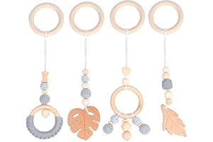 FENYW 4 Piezas Juguetes De Madera para Gimnasio, Juguetes Colgantes de Gimnasio de Madera, Gimnasio para Regalo de Bebés Montessori para Bebés de 0 a 6 Meses, Navidad