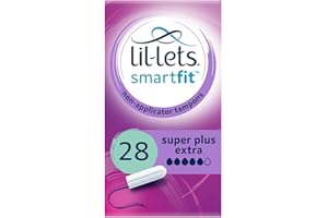 Lil-Lets Super Plus Extra Tampons ohne Applikator, 28 Stück (1 Packung), für sehr starken Durchfluss, 5 Tröpfchen, pflanzlich, SmartFit Non-App-Tampon