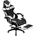 Gaming Chair Ergonomic Computer Chair Office Chair Desk Swivel Chair Adjustable Reclining Footrest Cushion White/Black New!