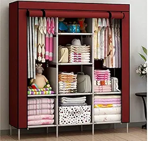 SB07 6+2 Layer Fancy and Portable Foldable Collapsible Closet/Cabinet (Need to Be Assembled) (25947) (Wine Red)