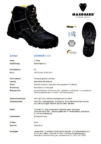 Maxguard C430 CONNOR Stiefel schwarz/gelb S3 Größe 49