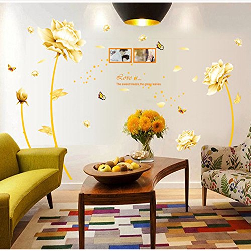 Ouneed® Wandaufkleber Wandtattoo Wandsticker , Gold Tulpe-Blumen-Wand-Aufkleber entfernbares Abziehbild Ausgangsdekor DIY Kunst Dekoration - 2