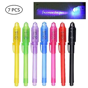 ShubhKraft UV Light Pen, Colorful Invisible Ink Pen Marker Secret Spy Message Writer with UV Light Fun Activity for Kids Party Favors Ideas (7Pack)