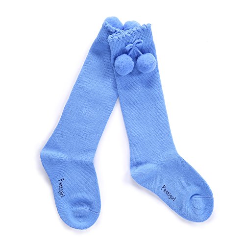 Pettigirl La niña de Pom Calcetines Hasta la Rodilla Hecha a Mano, Azul, 22-23