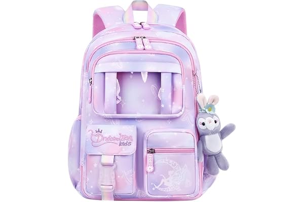 WOOMZY Girls School Backpack Girls School Backpacks Stylish SchoolBags Dreamy Purple Cartoon Print Schoolgirls Backpack Large Burden Relief Oxford Cloth Gift Children's Day Gift