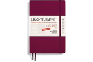 ‎LEUCHTTURM1917 LEUCHTTURM1917 370621 Wochenkalender & Notizbuch Medium (A5) 2025, 18 Monate 07.2024-12.2025, Softcover, Port Red, Deutsch