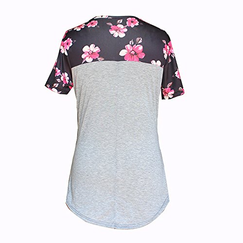Damen T-Shirt!Sannysis Damen Blumen Spleißen Drucken Tasche Rundhals T-Shirt (M, Grau2) - 6