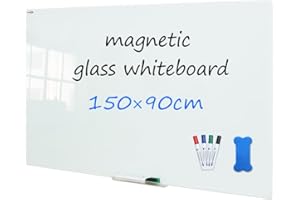 XIWODE Large Magnetic Glass Dry Erase Board, 150 x 90cm, Frameless Tempered Glass Whiteboard for Wall, White Frosted Surface