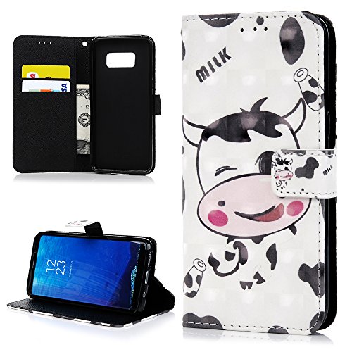 Badalink Case für Samsung Galaxy S8+ (S8 Plus) PU Leder (TPU innere Schicht) Tasche Flipcase Gemalt Schutzhülle mit Kreditkarteninhaber Kippständer Magnet-Schloss Handyhülle Färse - 3