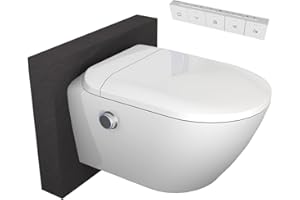BERNSTEIN - Toilettes WC japonais suspendu lavant Cuvette céramique Blanc + télécommande, siège chauffant, Jet Microbulles & Stérilisation, séchoir air chaud, filtre anti-odeurs, 59x42x43cm - T640PRO