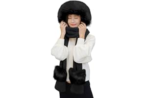 YJZQ Femmes Chapka ensemble Tour cou et Moufle Bonnet Capuche 3 en 1 Écharpe Châle à Chapeau Echarpe Chale Earflap Gants Velours Chaud Femmes