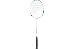 Babolat - Raquette de Badminton Modèle Satelite Rise, Grip 2 Couleur Bleu/Blanc, en Composite, Idéale pour Joueurs Cherchant Précision et Performance, Poids Léger, Tamis Élargi pour Frappes Précises