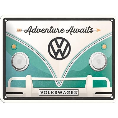 Nostalgic-Art 26222, VW Bulli Adventure Awaits, Plaque de 15 x 20 cm
