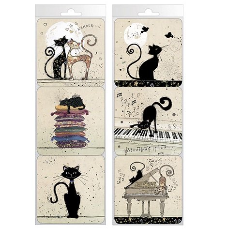 KIUB - SOV002 - LOT DE 6 DESSOUS DE VERRES DECORS CHATS ASSORTIS