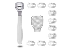 FYACCD Kit per Pedicure Raschietto con 10 Lame D'argento, Callus Remover, Rimuovi Calli Piedi, Coltelli per Pedicure Multifunzione