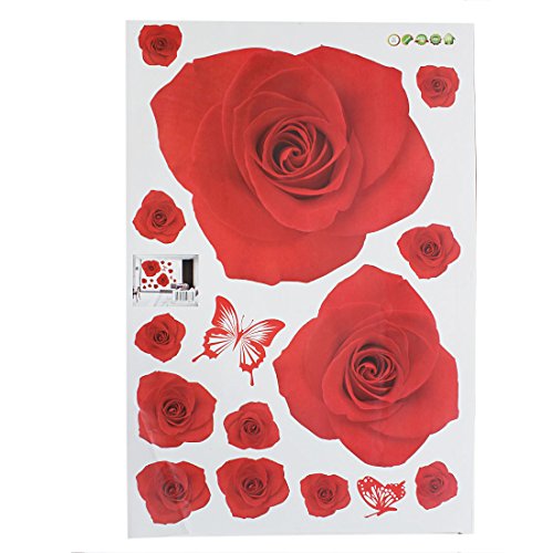 PVC Rose Blume Schmetterling Muster Wand Aufkleber Aufkleber Home Decor Rot - 2