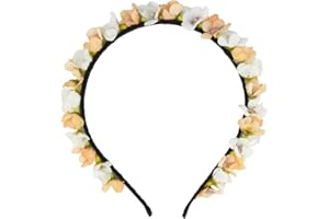 TRACHTENLAND Blumen Haarreif Elfe - Weiß/Apricot - Kopfschmuck Haarschmuck Hochzeit Oktoberfest Dirndl Blumenmädchen Kirchweih