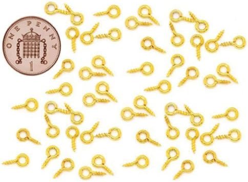 100 x Small Tiny Mini Eye Pins Eyepins Hooks Eyelets Screw Threaded Bails Findings Gold 8mm