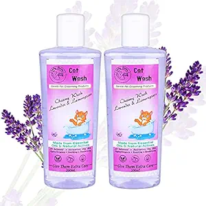 LuckyCharm Cat wash | Lavender & Lemongrass Flavour | for Healthy, Shiny, Clean & Glowing Fur Coat | 100% Natural | Suitable for All Cats - 200ml Pack of 2