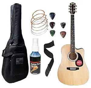 Fender Acoustic Guitar SA150C Cutaway Right Handed With Sponge Bag, Belt & Plectrums Combo Pack (NT)
