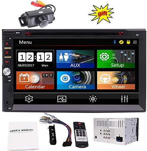 EinCar Car Stereo In Dash Double 2 Din Headunit Autoradio with 7 Inch Capacitive Touch Screen with High Resolution support Bluetooth FM AM RDS AUX USB SD Subwoofer Steering Wheel Control included Rear Camera