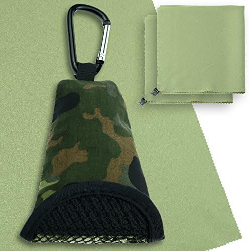 RedTent Outdoor BW Buddy Towel Microfibre Towel Lightweight Quick Drying Absorbent & Anti-Bacterial and Army Camouflage Case Carabiner + 2 Replacement Cloths