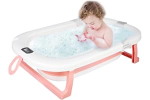 LANTUS XXL Baignoire Pliable Bébé avec Thermomètre à eau, Baignoire Bebe, baignoire bebe pliable pour les bébés de 0 à 6 ans,80 * 50 * 23-Rose