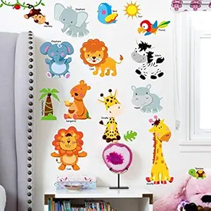 JAAMSO ROYALS Vinyl Baby Photo Decor Kids Room Animal Giraffe Rhinoceros Lion Creative Photo Frame Cartoon Wall Sticker - Multicolour