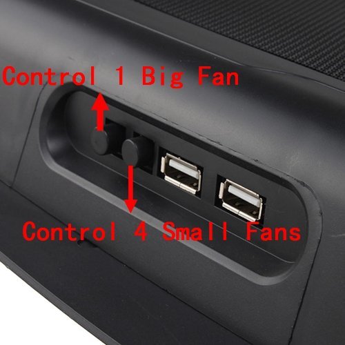 LS Premium Notebook Kühler LS-T5 | Laptop Cooling Pad Ständer| 5x Lüfter / Fan | mit 2 x USB HUB und blaue LED | 10″-17″ Zoll - 8