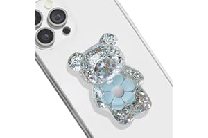 TTPSRY Bague Telephone Portable Fleur d'ours Pailletée Universel Rétractable Multifonctionnel Créatif et Mignon Support Antidérapant pour Téléphone Portable Aupport de Bureau