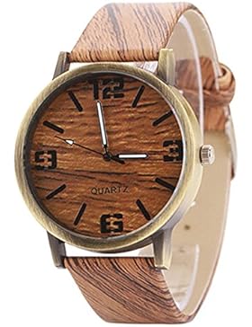 Sanwood Unisex Grain Bronze Ziffern Kunstleder Armbanduhr Watch Uhr