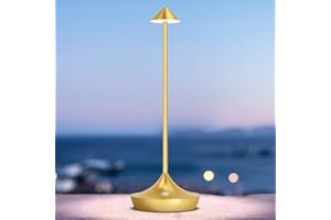bravzurg Lampada da Tavolo Senza Fili Ricaricabile, 6000mAh Lampada da Comodino LED USB, Alluminio, Impermeabile, Dimmerabile, Wireless Luce Batteria per Scrivania Ristorante Esterno (Oro)