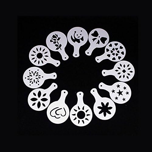 Ericoy 12PCS Coffee Machine Barista Stencils Template Strew Flowers Pad Duster Spray Art