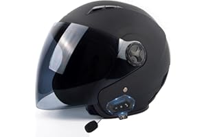 CNNGU Casque Moto avec Écouteur Bluetooth Et Écharpe Casques Jet Hommes Et Femmes, Casque Rétro Moto, Matériau ABS, Demi Casques Scooter Electric Car Safety Helmet