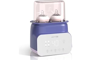 KYG Podgrzewacz do butelek 6 w 1, sterylizator parowy do butelek dla niemowląt z lampką nocną, ogrzewacz do jedzenia dla niemowląt, rozmrażanie, z dotykowym wyświetlaczem LCD, timerem i kubkiem, bez