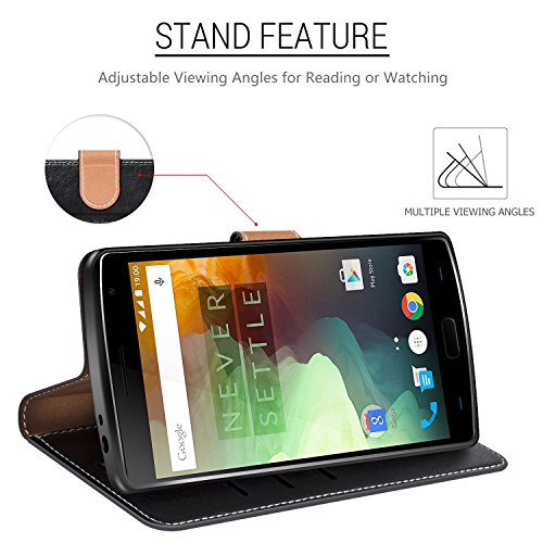 Coodio OnePlus 2 HÃ¼lle Leder LederhÃ¼lle Ledertasche Wallet HandyhÃ¼lle Tasche SchutzhÃ¼lle mit Magnetverschluss / KartenfÃ¤cher fÃ¼r OnePlus 2, Schwarz