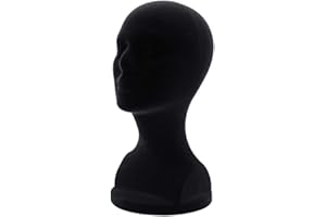 GEMINIMALL Styroporkopf für Perücke, Hut, Brille, Sonnenbrille, Schals, Präsentationsständer, Schaumstoffkopf, männliches Modell, Schwarz