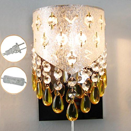 Fsliving - Elegant Pendant Design Wall Sconce Shade with Beautiful Yellow and Clear Acrylic Jewel Effect Droplets