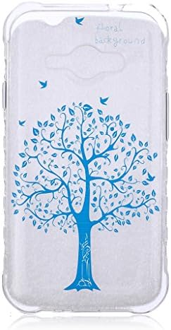 Samsung Galaxy J1 Ace Case [With Tempered Glass Screen Protector],Qimmortal(TM) See Through Transparent Soft Rubber Silicone Gel TPU Bumper Super Ultra Thin Colourful Pattern Designs Protective Case Cover Skin for Samsung Galaxy J1 Ace (Blue tree)