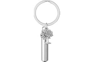 PiercingJak Cremation Jewelry Urn Keychain for Ashes Stainless Steel Tree Life Keepsake Urn Key Chain Cylinder Memorial Cremation Keyring Jewelry for Human Pet Ashes